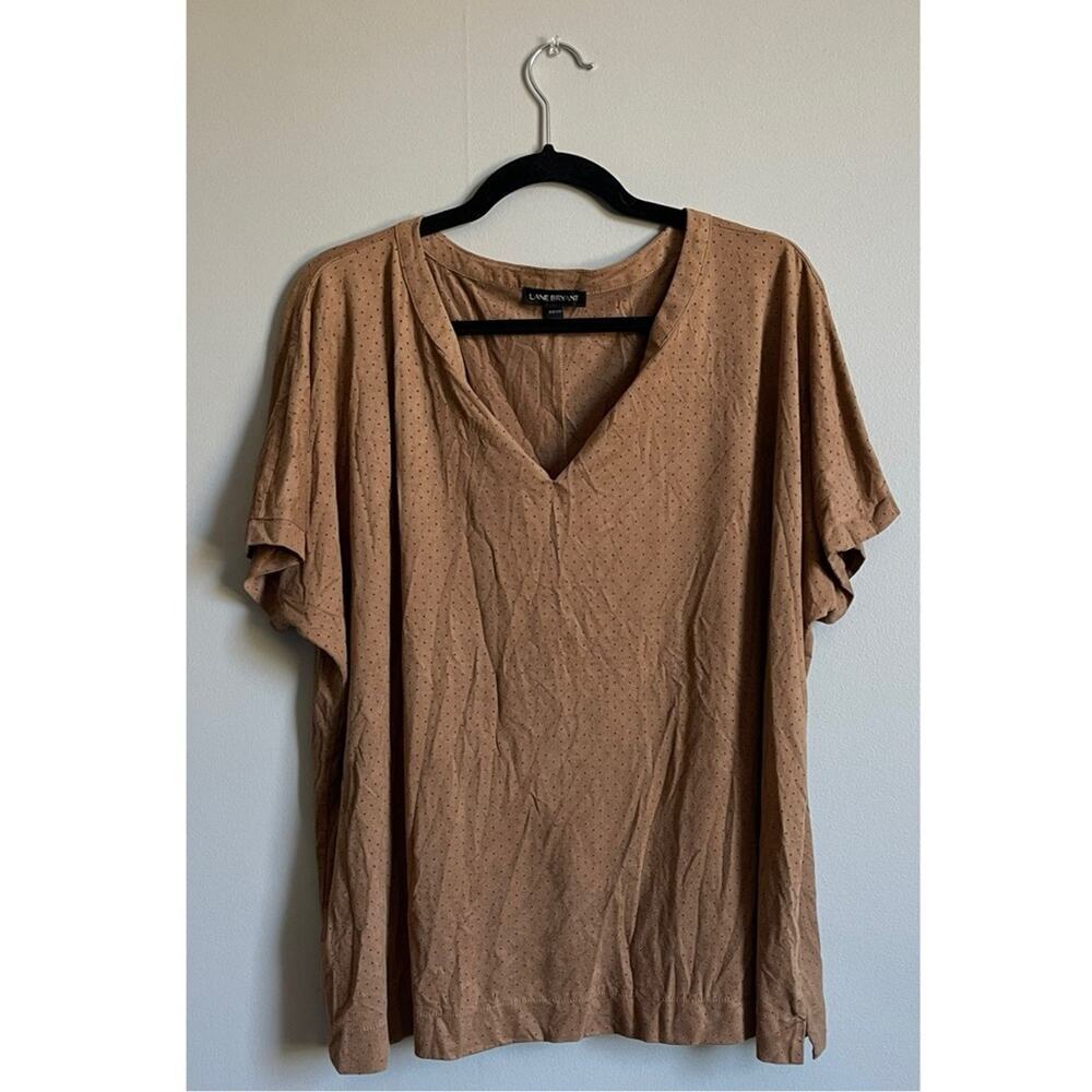 Lane Bryant Brown Suede Perforated V Neck Top
